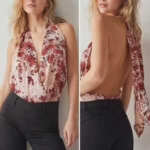 Free people red and pink floral halter Bodysuit